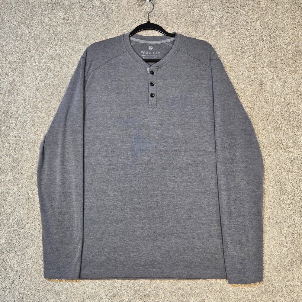Free Fly Mens XL Bamboo Performance Henley Shirt long sleeve grey gray